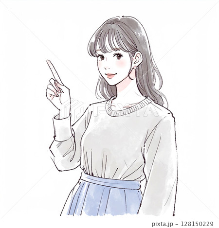指をさす女性のイラスト素材 指をさす女性のイラスト素材 128150229