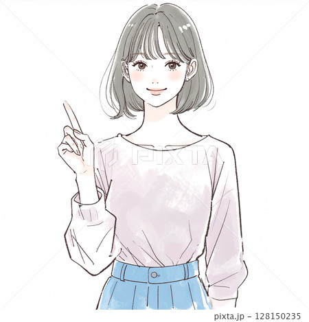 指をさす女性のイラスト素材 128150235