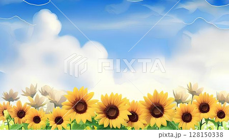 背景素材_青空と向日葵のフレーム 128150338