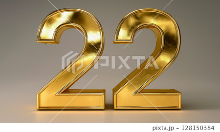 Elegant golden number 22 in 3D display 128150384
