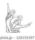 Acrobatic, balance, performance, cooperation concept. Hand drawn acrobats on static scene . Isolated vector illustration , acrobatics, gymnastic sketch illustration. Duo children, couple 128150397