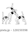 Acrobatic, balance, performance, cooperation concept. Hand drawn acrobats on static scene . Isolated vector illustration , acrobatics, gymnastic sketch illustration. 128150398