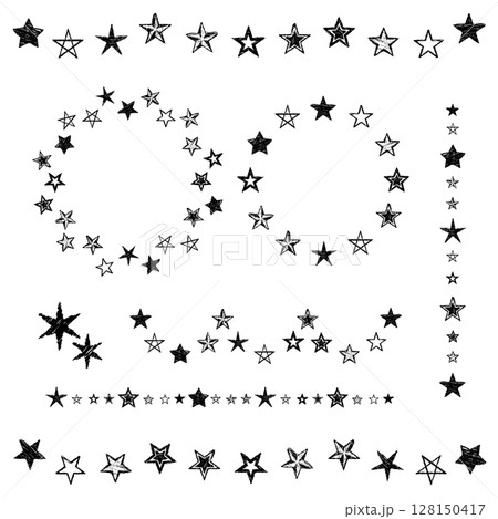 星のフレーム　リース　ラインデコレーションのセット　ベクターイラスト　手描き風 128150417