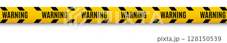 Yellow warning tape with black stripes and bold WARNING text, indicating a restricted or hazardous area. 128150539