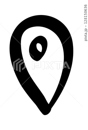 Doodle map pin, hand drawn navigation, sign location. Set isolated on white background. 128150636