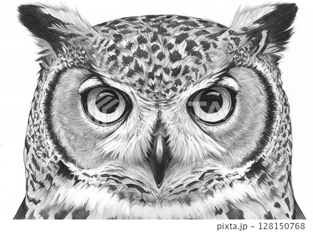 Great Horned Owl portrait drawing white background 128150768