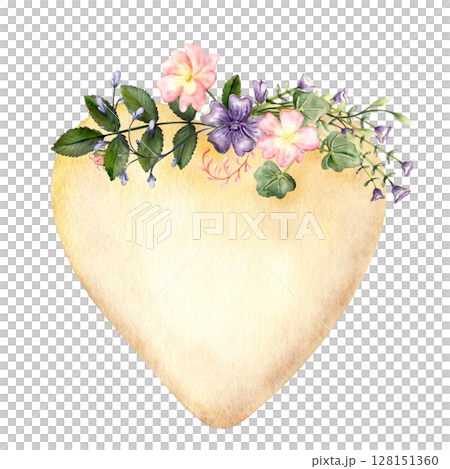 Watercolor Floral Heart on White Background 128151360