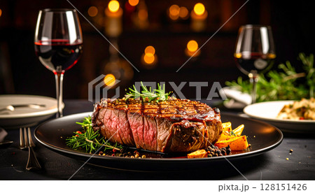 赤ワインとビーフステーキ 128151426