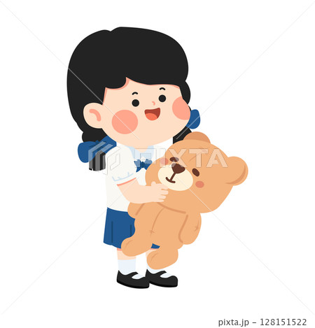 Cartoon Girl Holding Teddy Bear Illustration 128151522