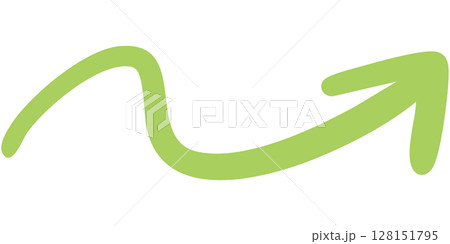 一本線の手書き矢印のイラスト4（緑） 128151795