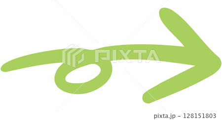 一本線の手書き矢印のイラスト12（緑） 128151803