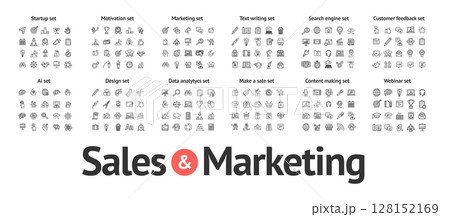 Sales and Marketing Sign Black Thin Line Icon Set. Vector 128152169