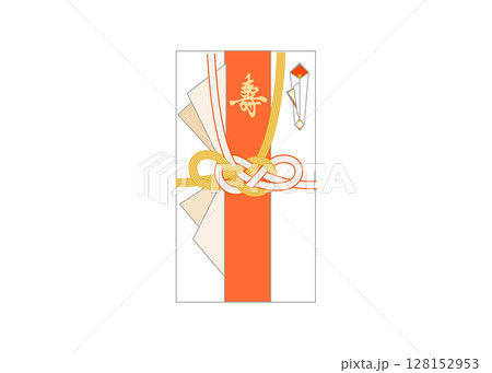 あわび結びの水引き ゴールド 赤と金色のご祝儀袋 あわび結びの水引き ゴールド 赤と金色のご祝儀袋 128152953