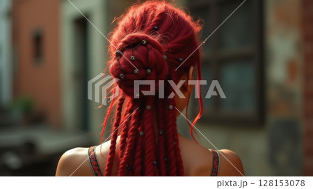 beautiful girl in a summer city 128153078