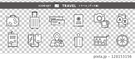Travel icon set (suitcase, passport, map, smartphone, etc.) 128153156