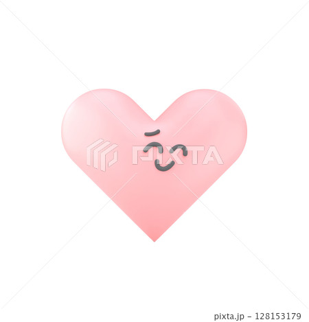 苦笑いするハート型の3Dイラスト。呆れや我慢のコンセプト 128153179