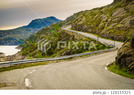 Road winding in mountains Norway 128153325