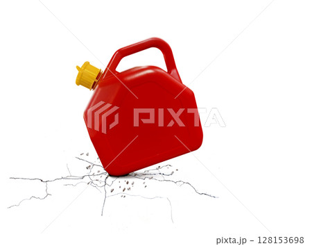 Plastic gallon bucket isolated on a cracked white background. 128153698