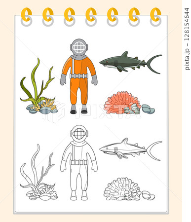 Coloring book Underwater Seabed Ocean Sea habitat 128154644