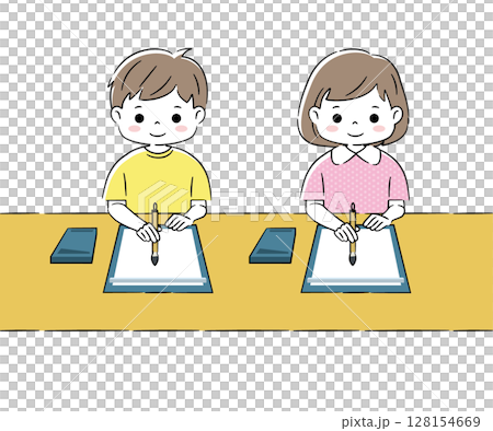 正在上書法課的孩子們 4C 128154669