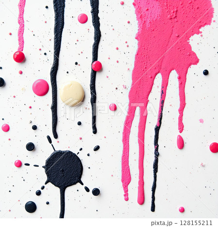 Vivid abstract painting with chaotic patterns and bold color contrasts. 128155211