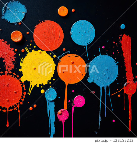 Vivid abstract painting with chaotic patterns and bold color contrasts. 128155212