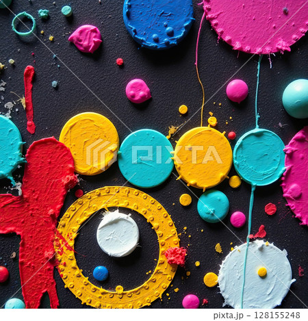 Chaotic fluid painting in modern art style with intense color play. 128155248