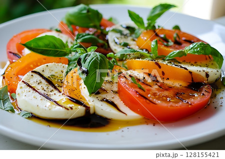 Caprese Salad Fresh Mozzarella, Tomatoes, and Basil. 128155421