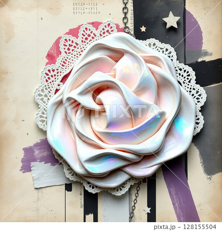 Grungy recycled paper background with whimsical tactile details. 128155504