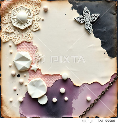 Grungy recycled paper background with whimsical tactile details. 128155506