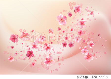 Delicate light pink sakura flowers flow. Wind swirls Delicate light pink sakura flowers flow. Wind swirls 128155609