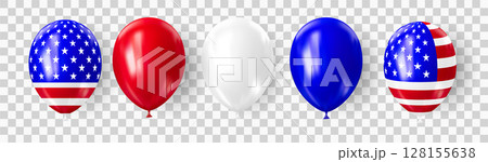 Realistic 3D balloons in USA colors and flags 128155638