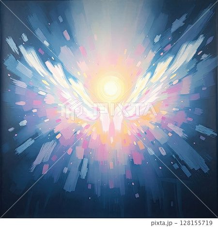 Contemporary spiritual art in peaceful blue hues and fluid patterns. 128155719
