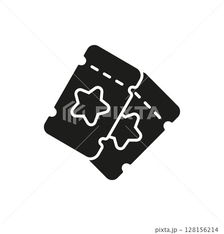 Two Event Tickets With Star Solid Icon. Entertainment Access, Admission, And Performance Entry Silhouette Symbol. Event Attendance And Leisure Activity Representation. Isolated Vector Illustration 128156214