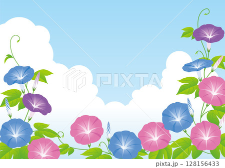 夏の花朝顔と入道雲A3_03 128156433