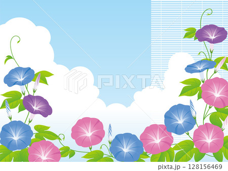 夏の花朝顔と入道雲A3_04 128156469