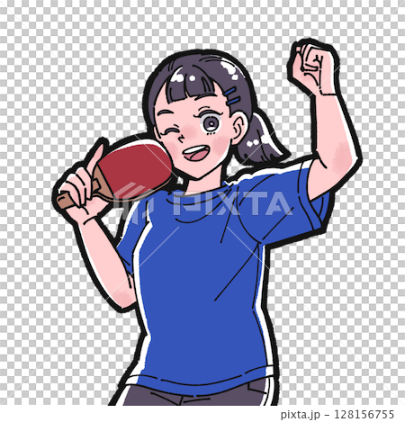 打乒乓球的女孩的插圖 128156755