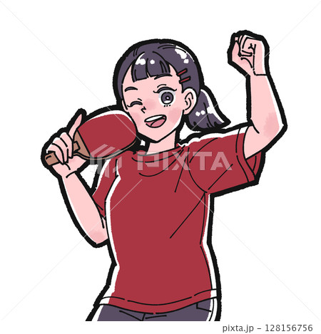 卓球をする女の子のイラスト 卓球をする女の子のイラスト 128156756