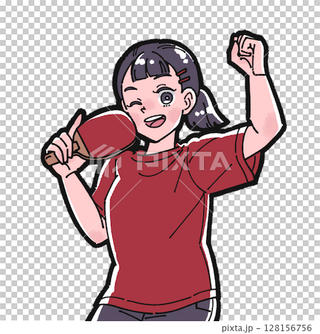 卓球をする女の子のイラスト 卓球をする女の子のイラスト 128156756