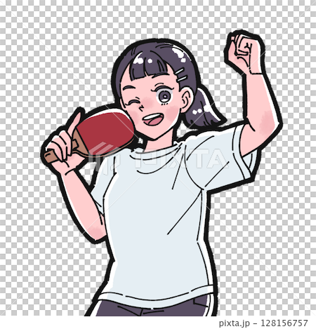 打乒乓球的女孩的插圖 128156757