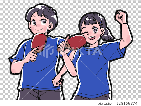 卓球をする男の子と女の子のイラスト 128156874