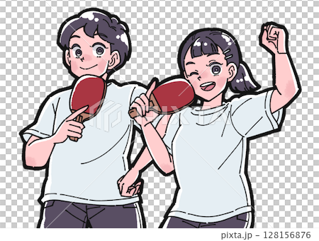 卓球をする男の子と女の子のイラスト 卓球をする男の子と女の子のイラスト 128156876