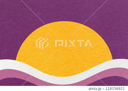Purple textured paper background. Yellow circle for copy space and white, violet waves for banner, presentation 128156921