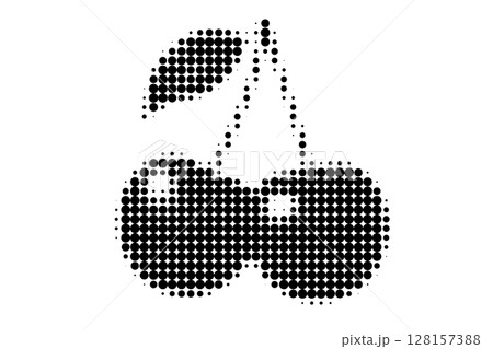 Halftone Cherries with Leaf Black Dot Style Halftone Cherries with Leaf Black Dot Style 128157388