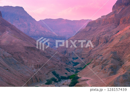 Mountain desert landscape in the morning. Nature of Israel. Masada region Mountain desert landscape in the morning. Nature of Israel. Masada region 128157439