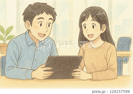 タブレットを使って資料を共有するビジネスシーン 128157599
