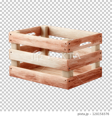 Wooden crate with natural texture and watercolor effect showcasing rustic design and craftsmanship in light and dark brown tones 128158376