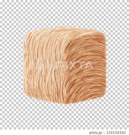 Watercolor hay bale with textured straw in soft brown tones creates rustic and natural feel perfect for farm or countryside themes 128158392