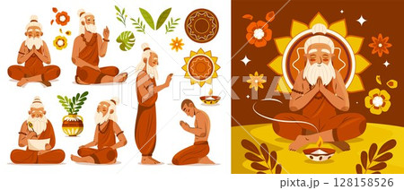 Guru Purnima Spiritual Meditation Illustration Set 128158526