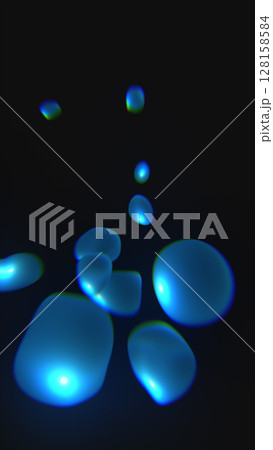 Floating blue liquid blobs in dark space, creating a glowing fluid motion effect with reflections and soft color gradients 128158584